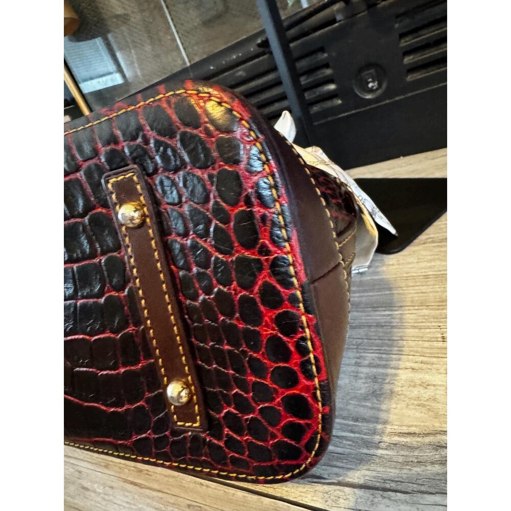 Extra Large Dooney Bourke Chestnut Croc Embossed Leather Satchel – Red Trim Bag - Picture 12 of 16